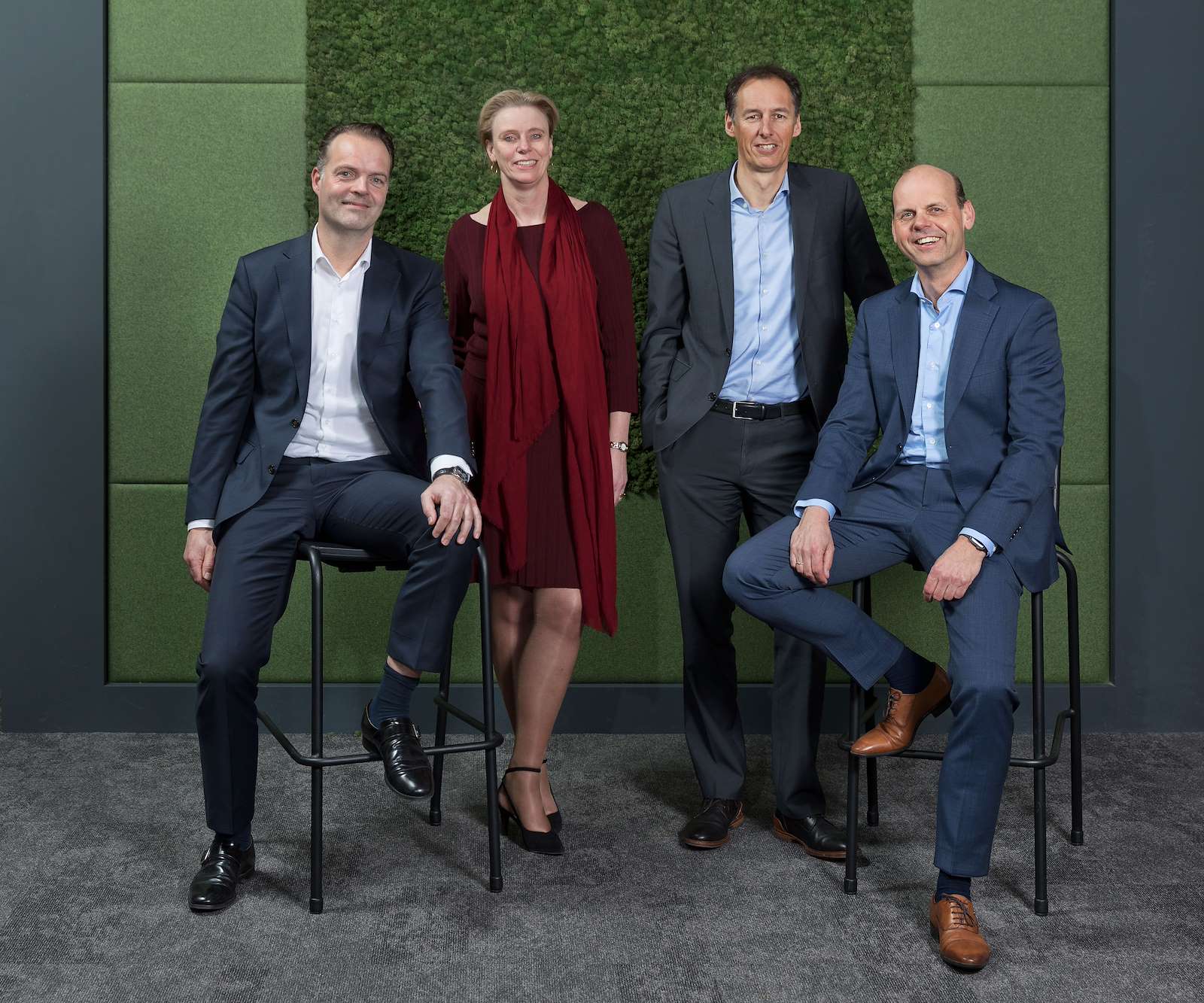 V.l.n.r.: Mas van Steenis (CCO), Ageeth Bakker (CFRO), René Leander (CEO) & Marcel van de Lustgraaf (CDOO)